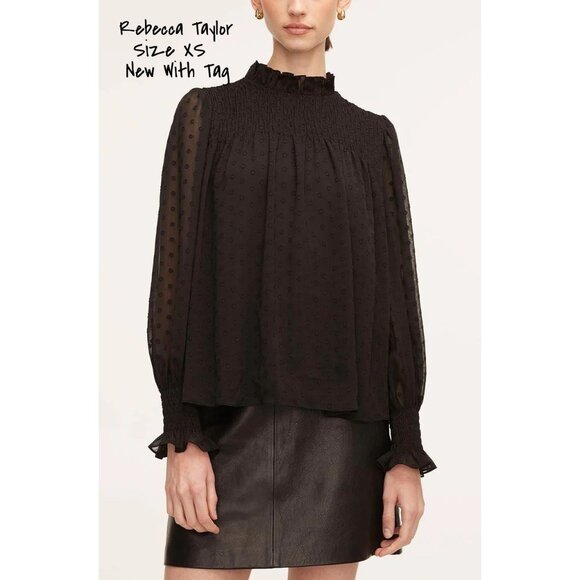 Rebecca Taylor Tops - Rebecca Taylor Blouse Mock Neck Top Puff Sleeve Black Size XS New With Tag